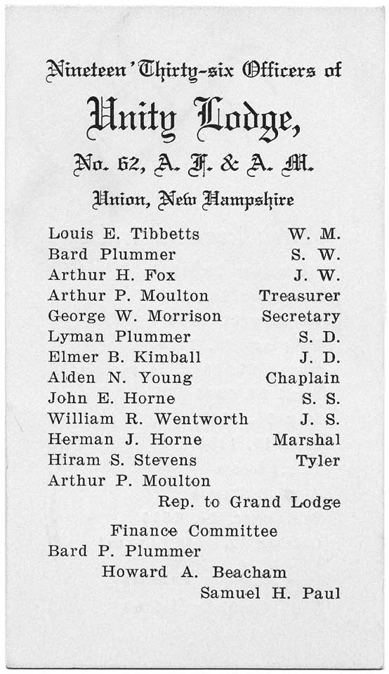 [Masonic Officers for 1936]