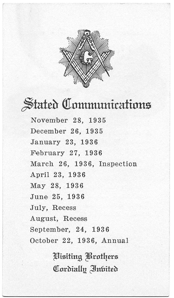 [Masonic Schedule for 1936]